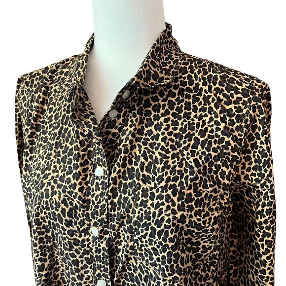 J. Crew Leopard Print Button Down Shirt Women’s Large 100% Cotton Long Sleeve Bl - Picture 2 of 7